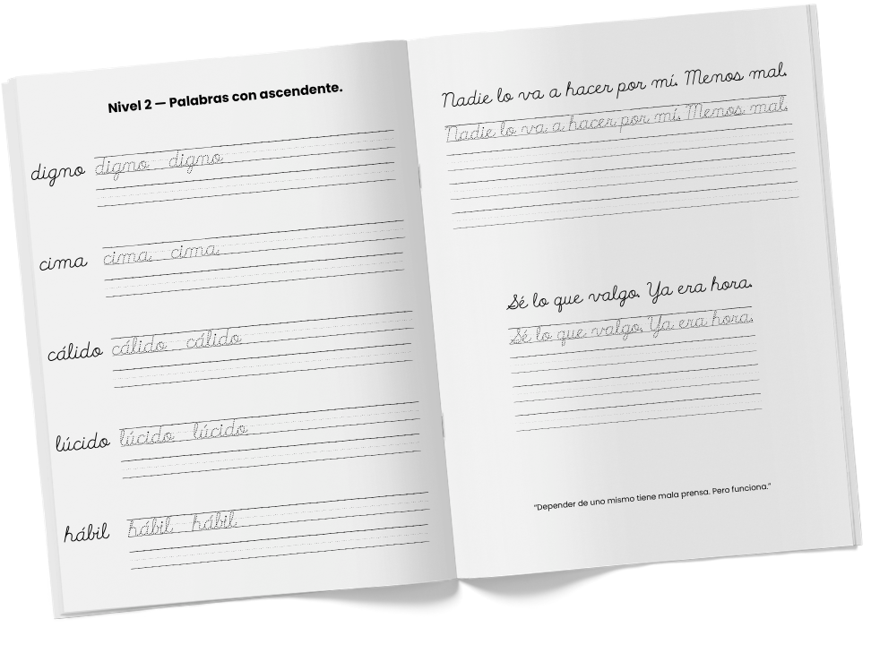 Interior del cuaderno: palabras con ascendente